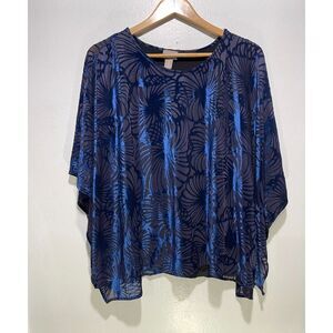 Chicos blouse poncho burnout velvet top royal blue flare fairy festive women XL